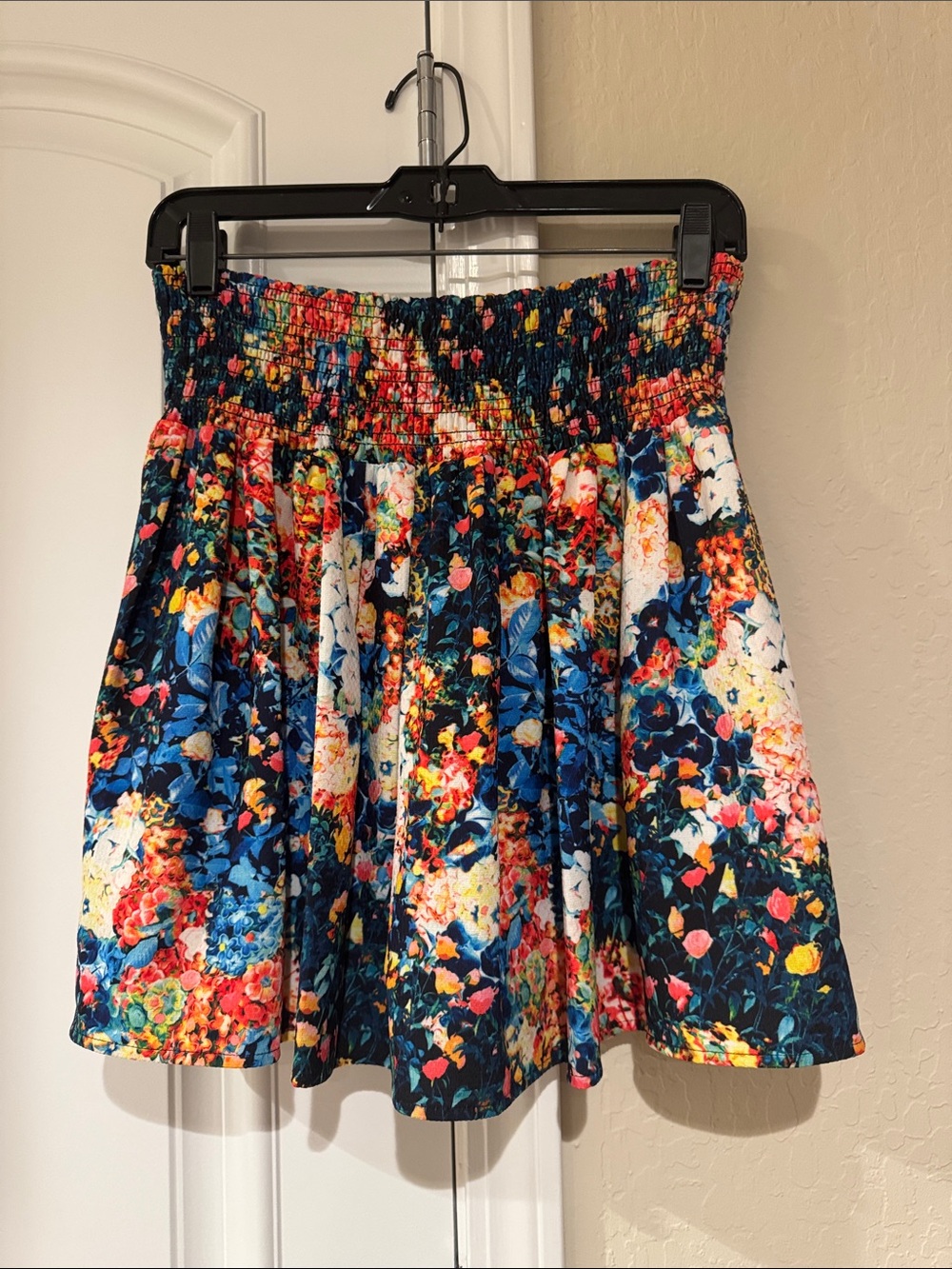 Moma Navy Floral Smocked Waist Circle Skirt with Multicolor Blossoms